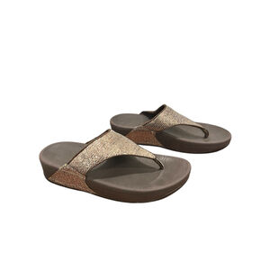 Women's FitFlop Brown Gold Glitter Thong Sandals Size 7